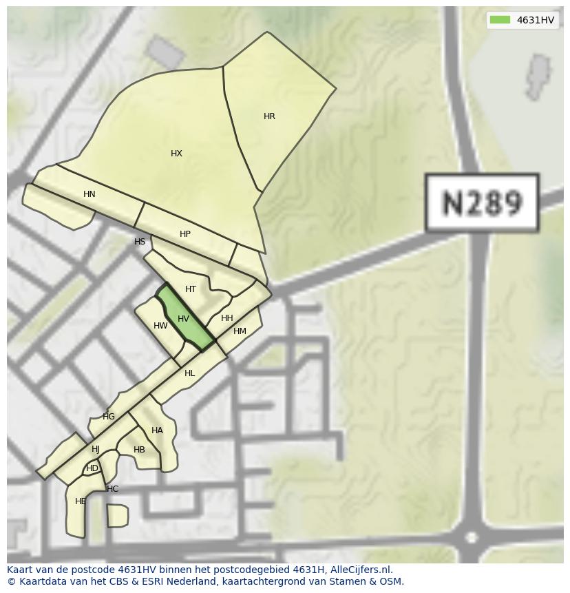 Afbeelding van het postcodegebied 4631 HV op de kaart.
