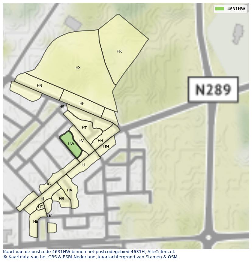 Afbeelding van het postcodegebied 4631 HW op de kaart.