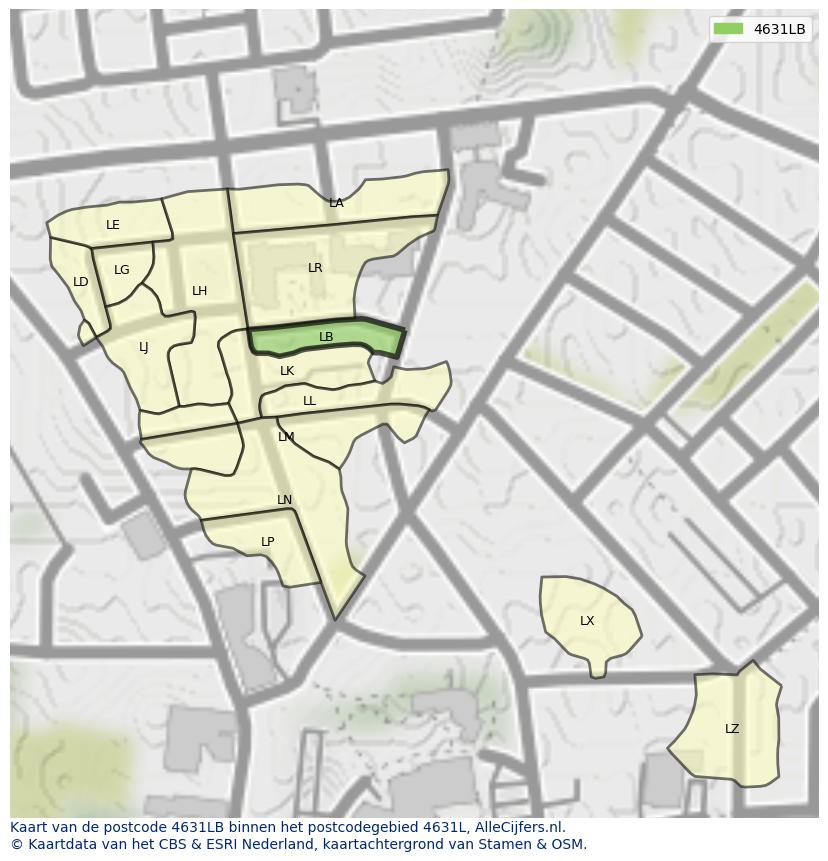 Afbeelding van het postcodegebied 4631 LB op de kaart.