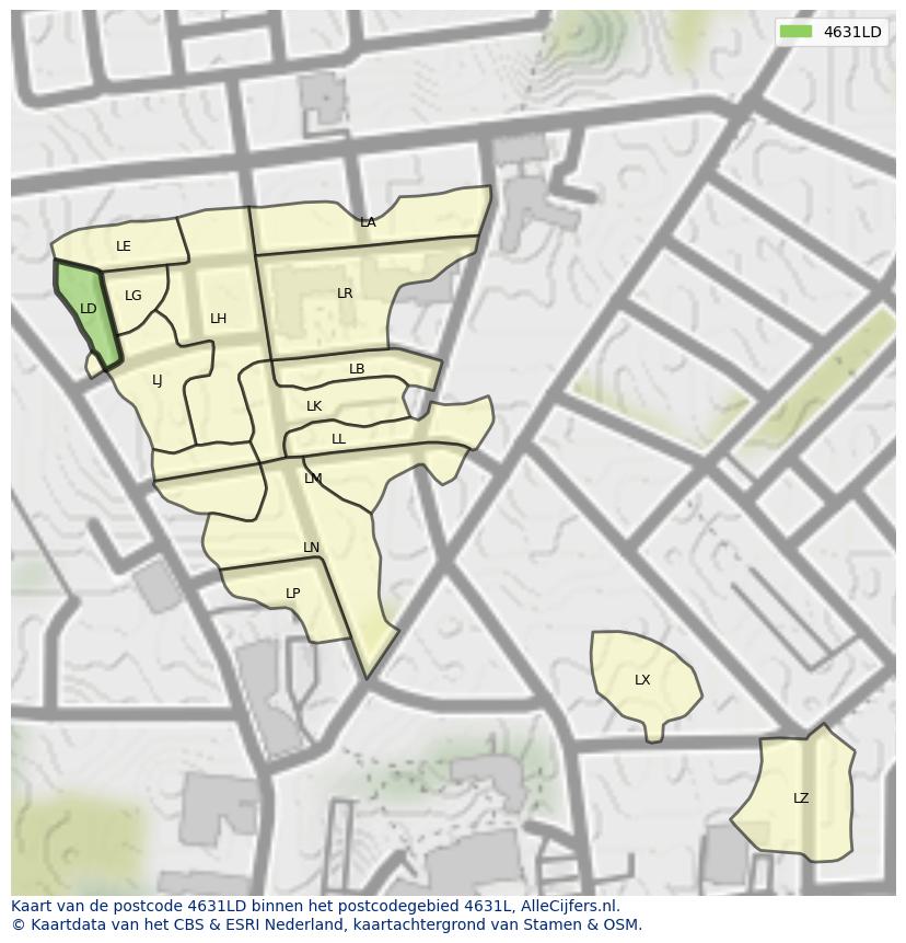Afbeelding van het postcodegebied 4631 LD op de kaart.