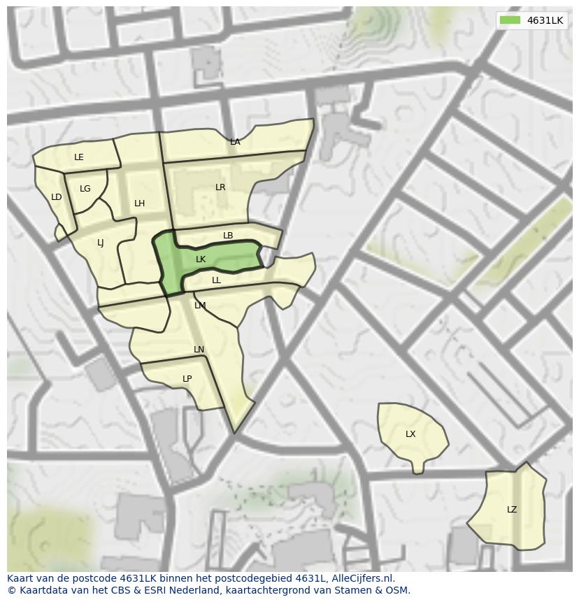 Afbeelding van het postcodegebied 4631 LK op de kaart.