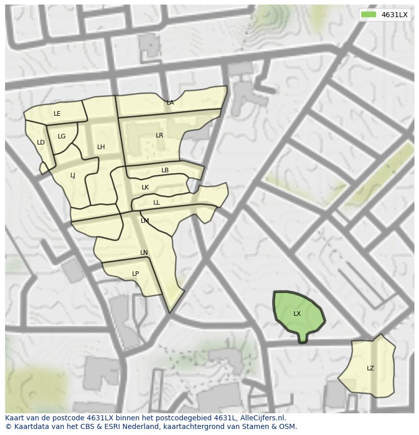 Afbeelding van het postcodegebied 4631 LX op de kaart.