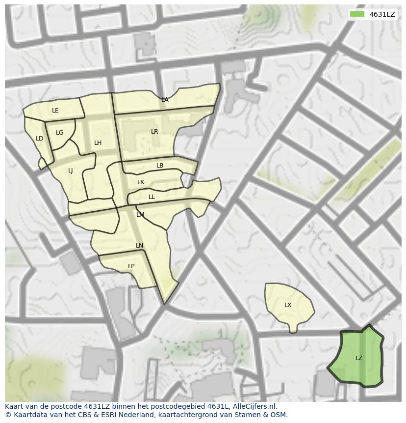Afbeelding van het postcodegebied 4631 LZ op de kaart.