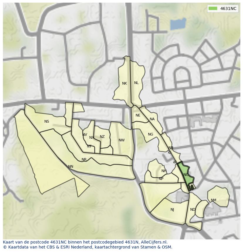Afbeelding van het postcodegebied 4631 NC op de kaart.