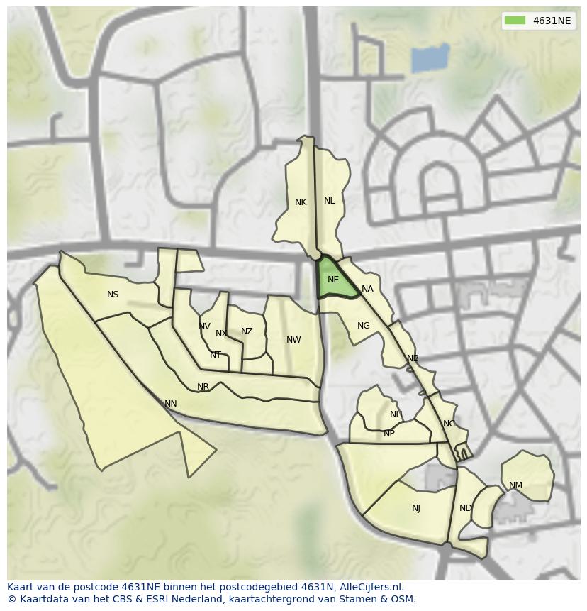 Afbeelding van het postcodegebied 4631 NE op de kaart.