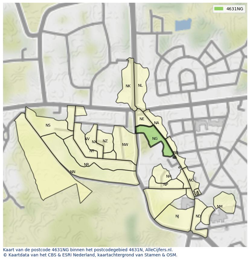 Afbeelding van het postcodegebied 4631 NG op de kaart.