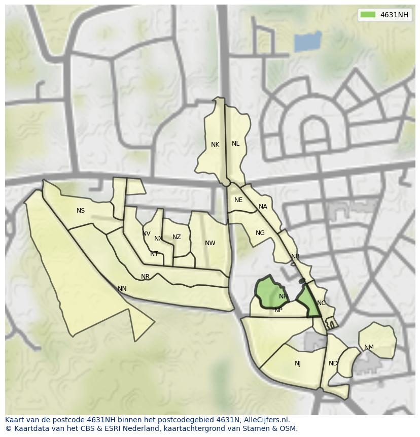Afbeelding van het postcodegebied 4631 NH op de kaart.