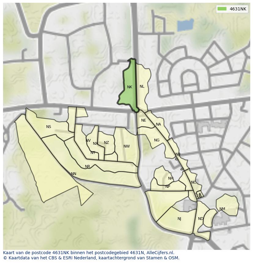 Afbeelding van het postcodegebied 4631 NK op de kaart.