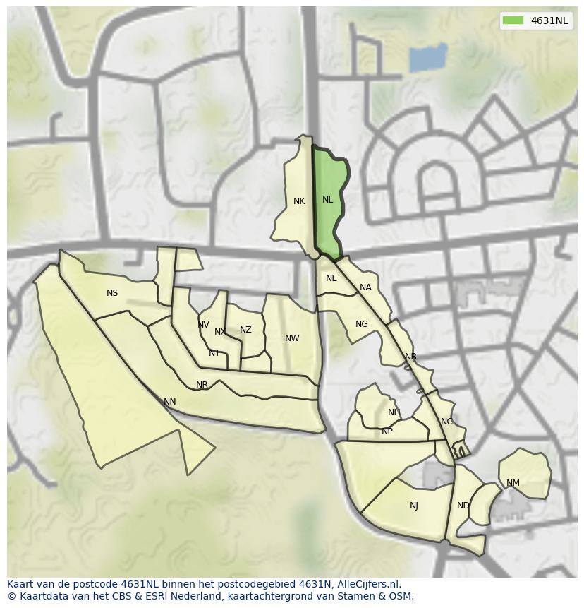 Afbeelding van het postcodegebied 4631 NL op de kaart.