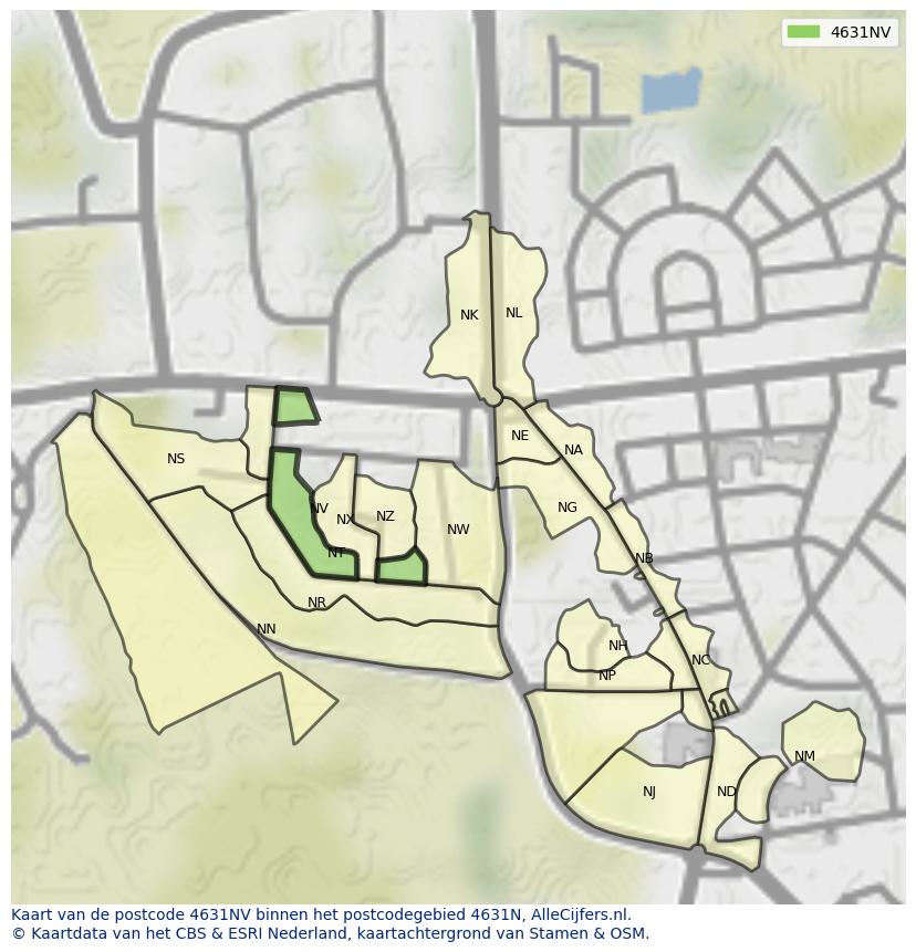 Afbeelding van het postcodegebied 4631 NV op de kaart.