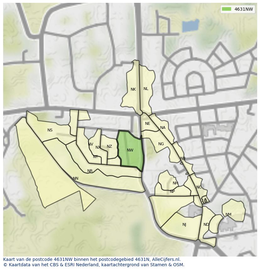 Afbeelding van het postcodegebied 4631 NW op de kaart.