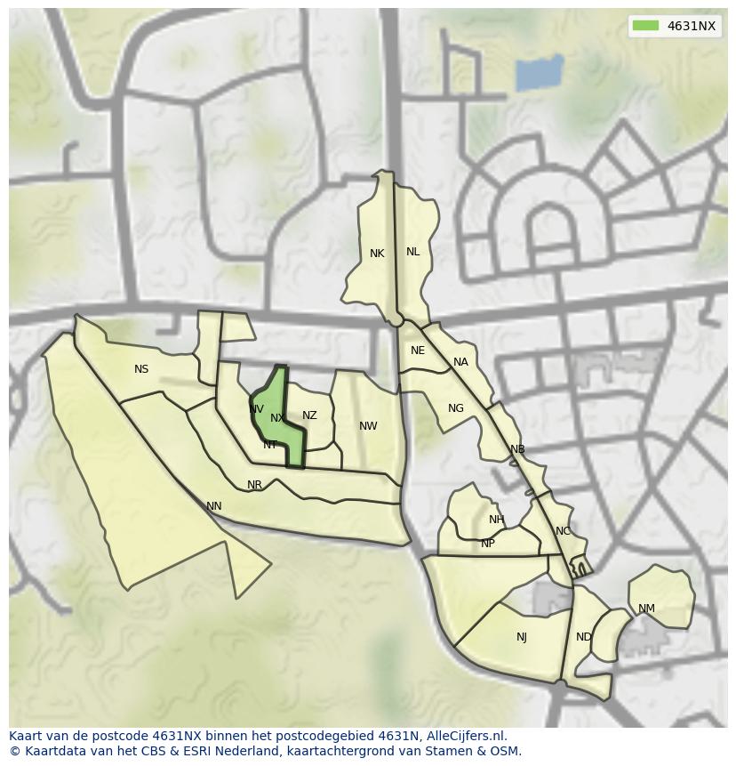Afbeelding van het postcodegebied 4631 NX op de kaart.