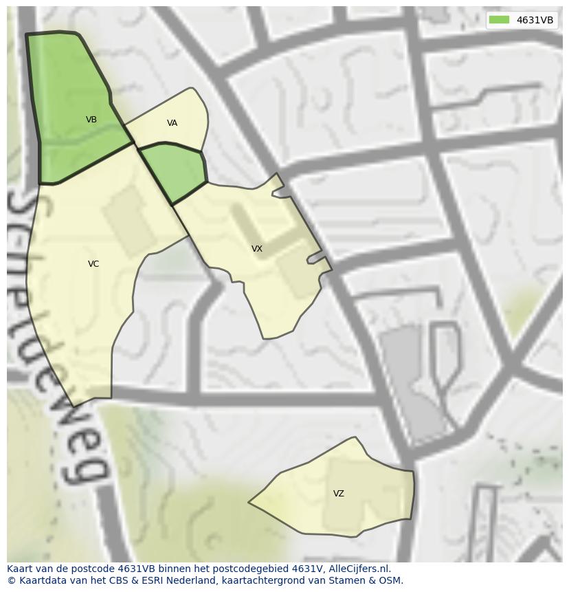 Afbeelding van het postcodegebied 4631 VB op de kaart.