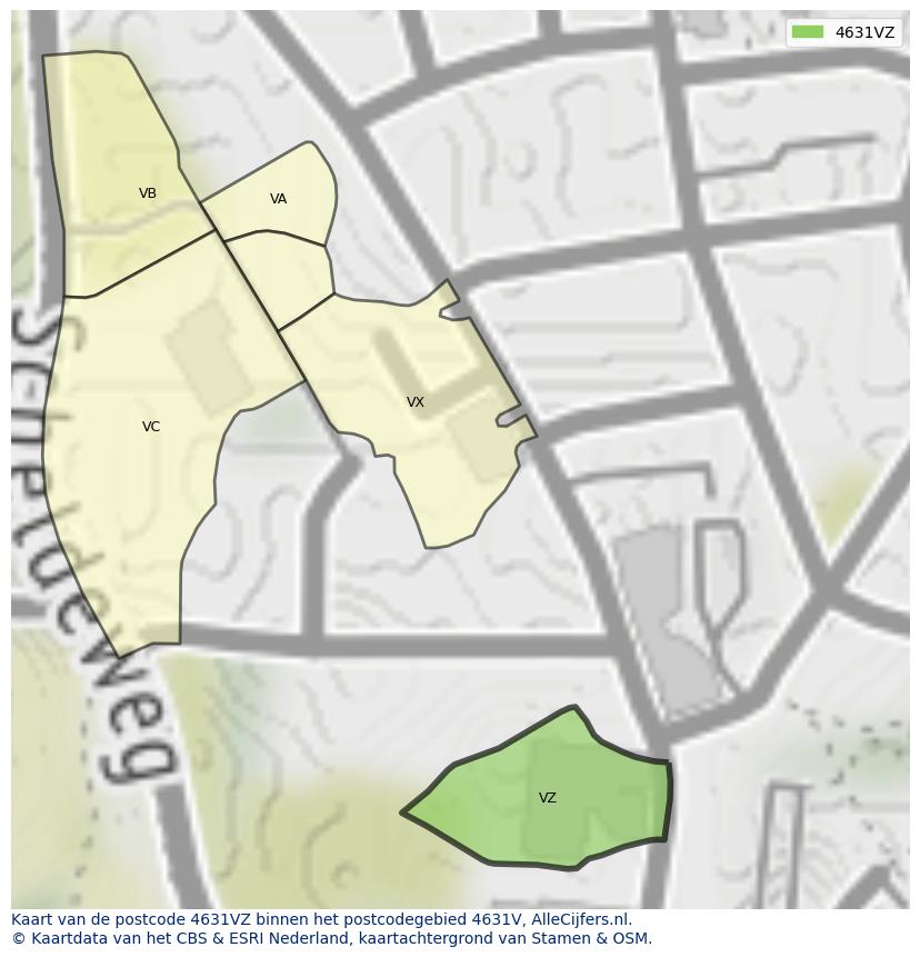 Afbeelding van het postcodegebied 4631 VZ op de kaart.