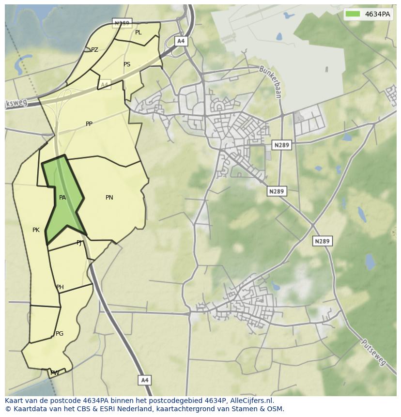 Afbeelding van het postcodegebied 4634 PA op de kaart.