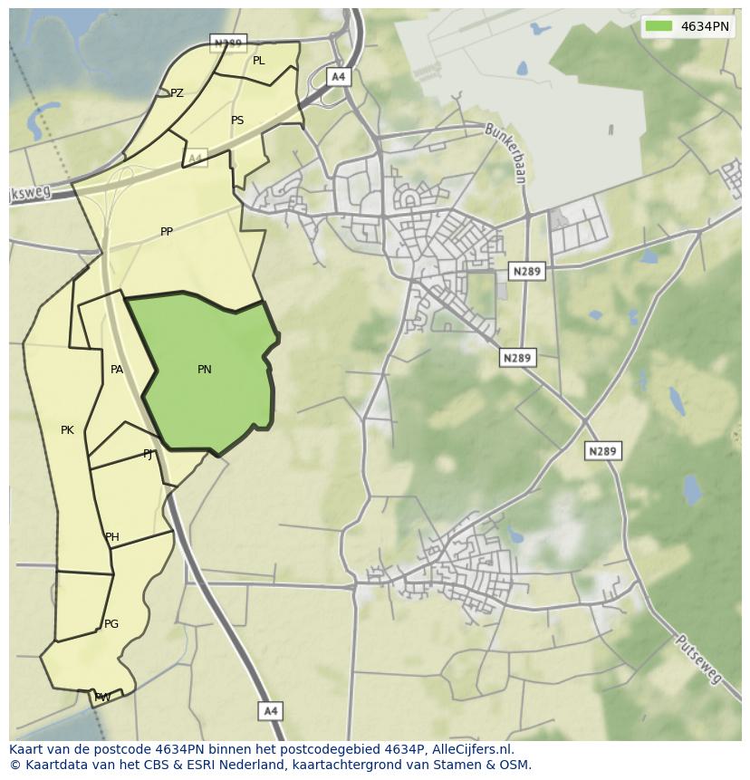 Afbeelding van het postcodegebied 4634 PN op de kaart.