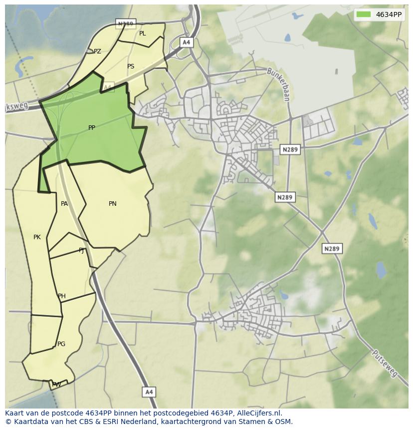 Afbeelding van het postcodegebied 4634 PP op de kaart.