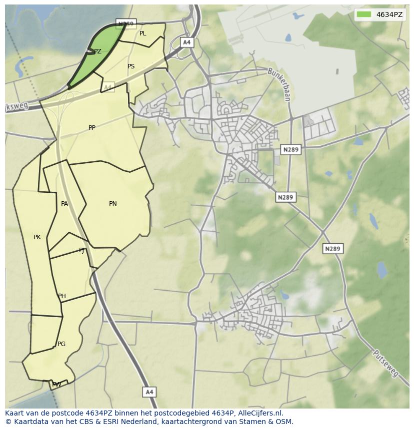 Afbeelding van het postcodegebied 4634 PZ op de kaart.
