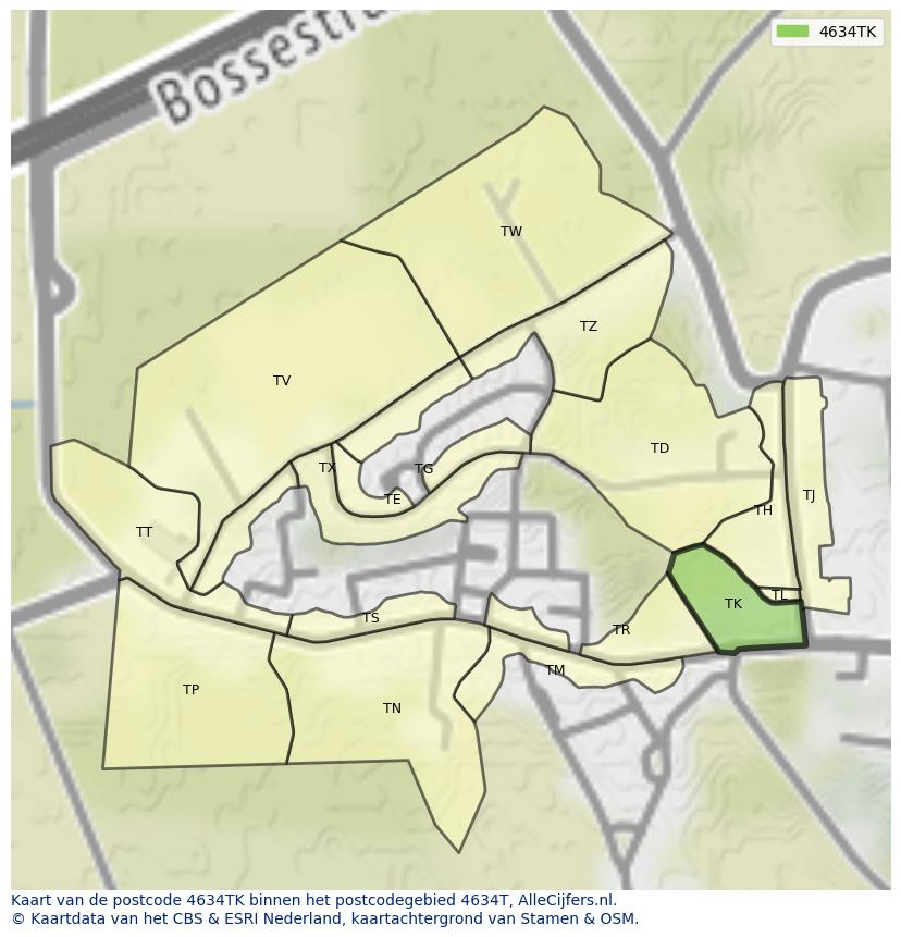 Afbeelding van het postcodegebied 4634 TK op de kaart.