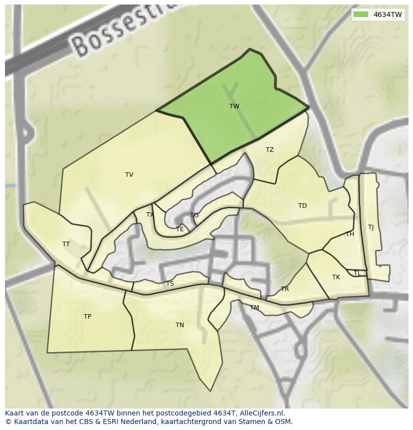 Afbeelding van het postcodegebied 4634 TW op de kaart.