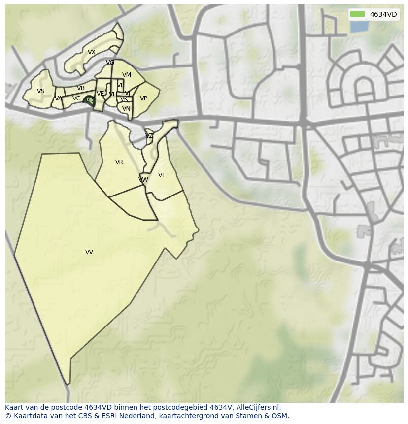 Afbeelding van het postcodegebied 4634 VD op de kaart.