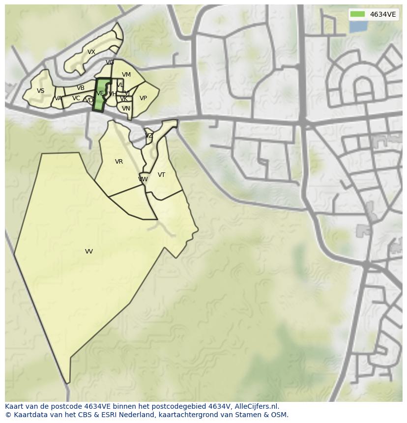 Afbeelding van het postcodegebied 4634 VE op de kaart.