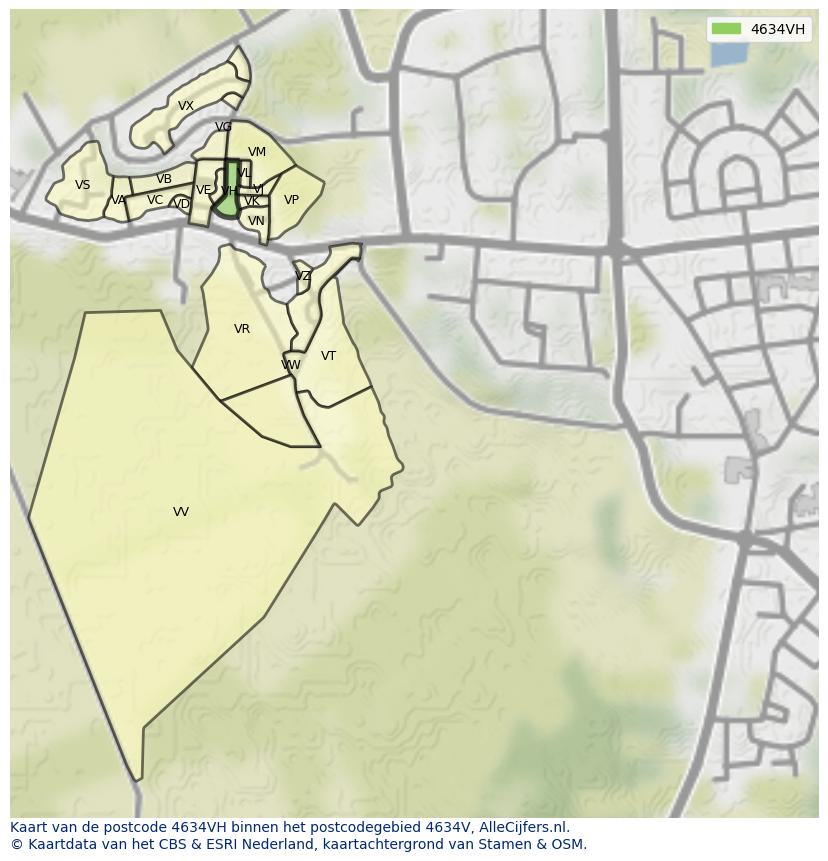 Afbeelding van het postcodegebied 4634 VH op de kaart.