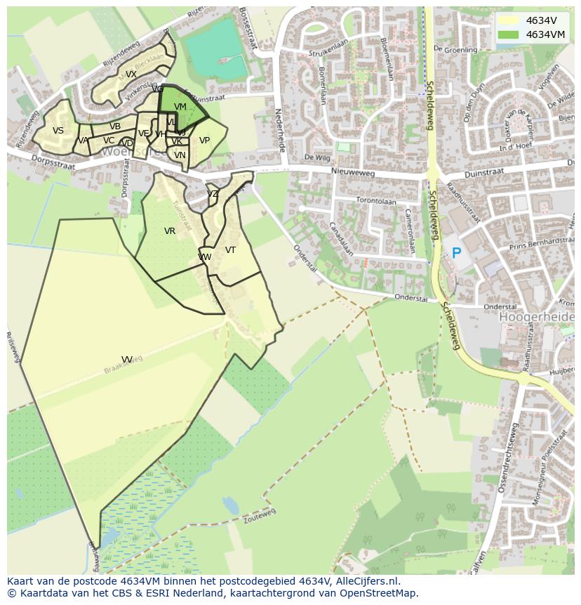 Afbeelding van het postcodegebied 4634 VM op de kaart.
