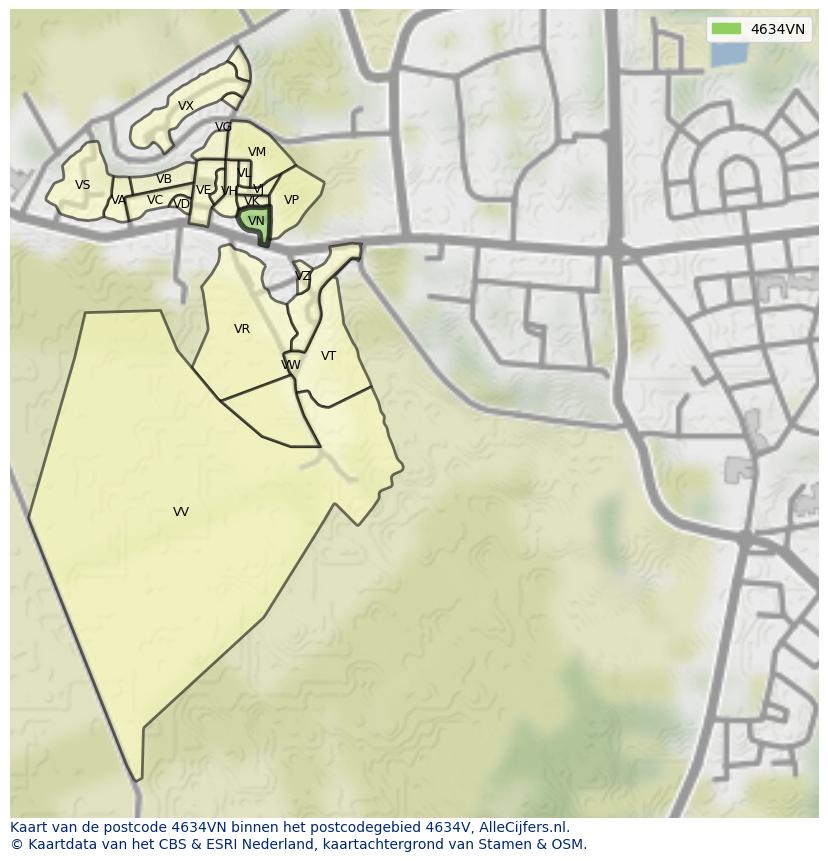 Afbeelding van het postcodegebied 4634 VN op de kaart.