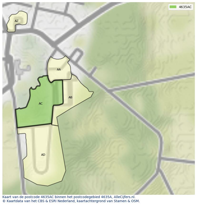 Afbeelding van het postcodegebied 4635 AC op de kaart.