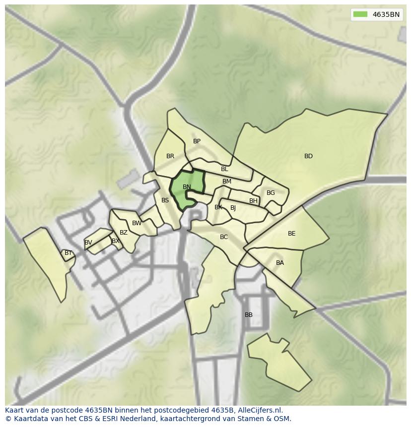 Afbeelding van het postcodegebied 4635 BN op de kaart.