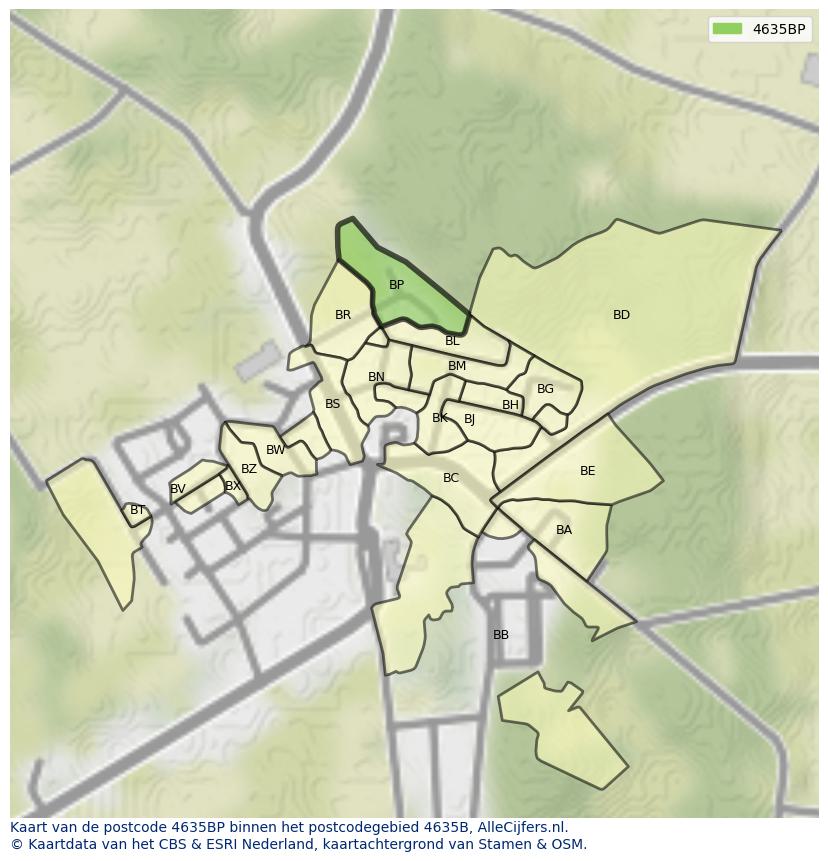 Afbeelding van het postcodegebied 4635 BP op de kaart.