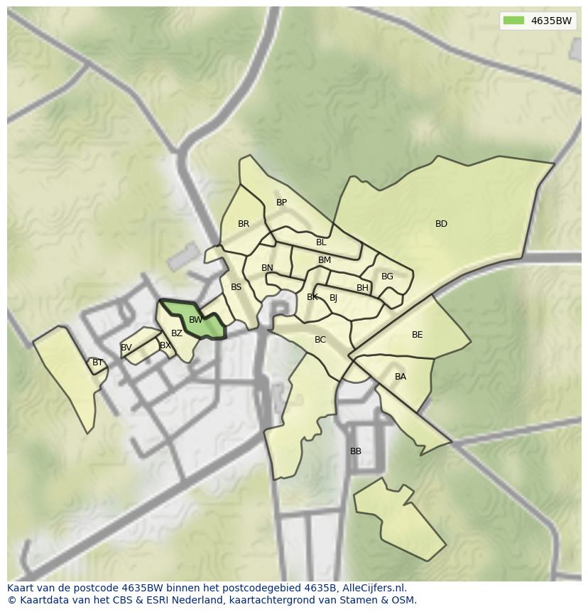 Afbeelding van het postcodegebied 4635 BW op de kaart.