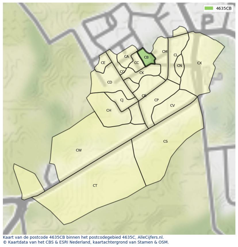 Afbeelding van het postcodegebied 4635 CB op de kaart.