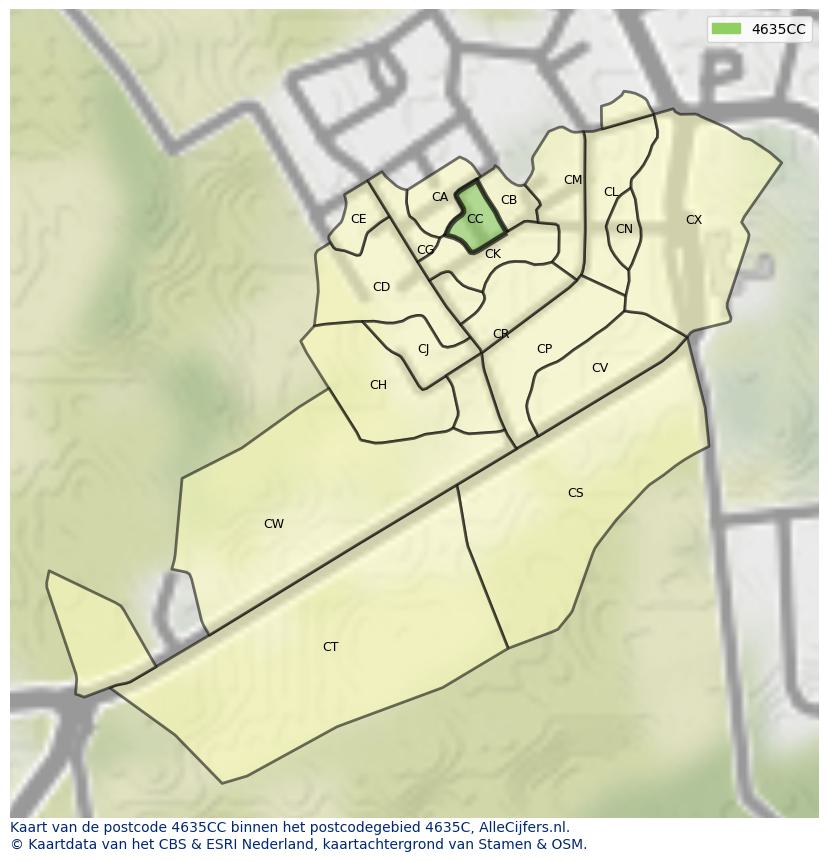 Afbeelding van het postcodegebied 4635 CC op de kaart.