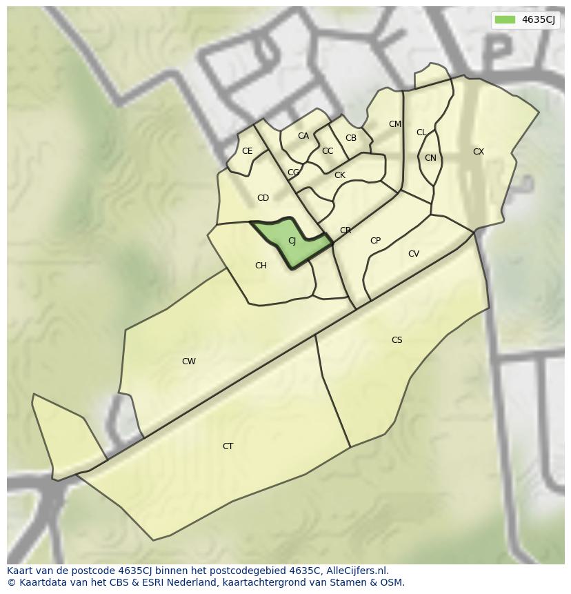 Afbeelding van het postcodegebied 4635 CJ op de kaart.