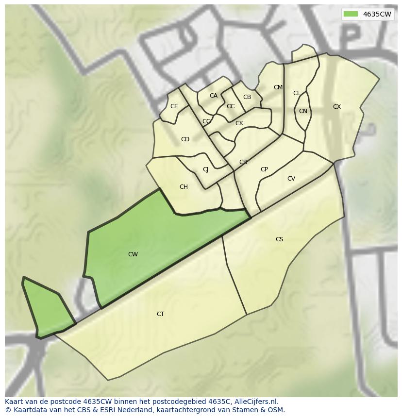 Afbeelding van het postcodegebied 4635 CW op de kaart.