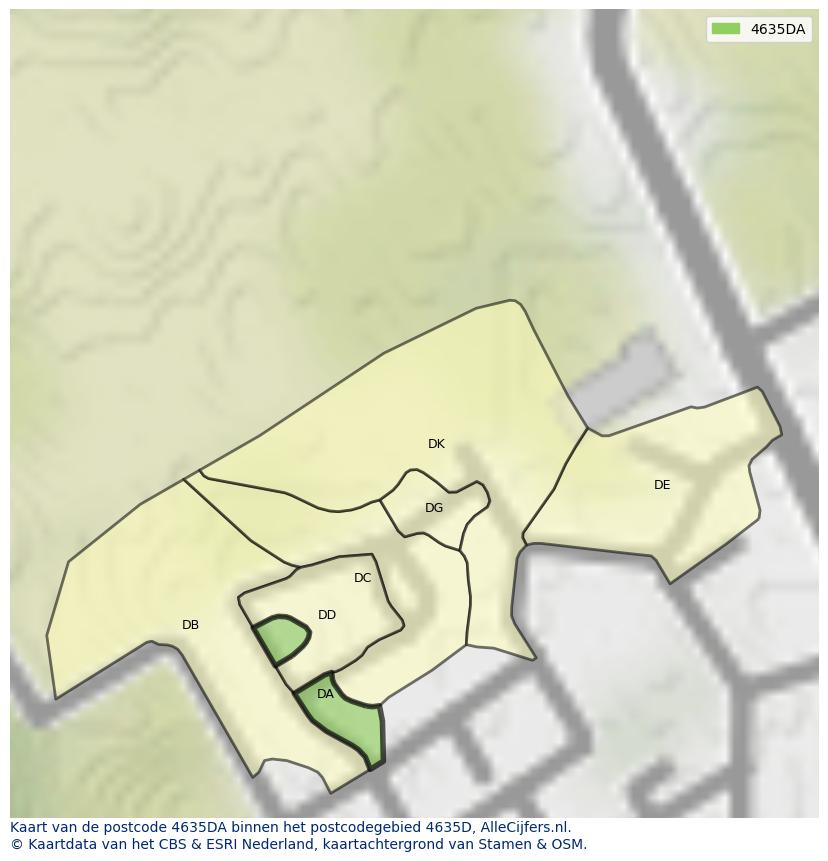 Afbeelding van het postcodegebied 4635 DA op de kaart.