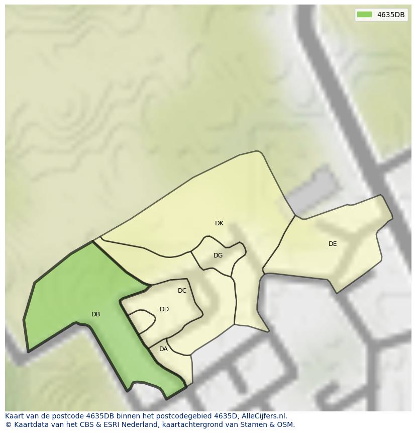 Afbeelding van het postcodegebied 4635 DB op de kaart.