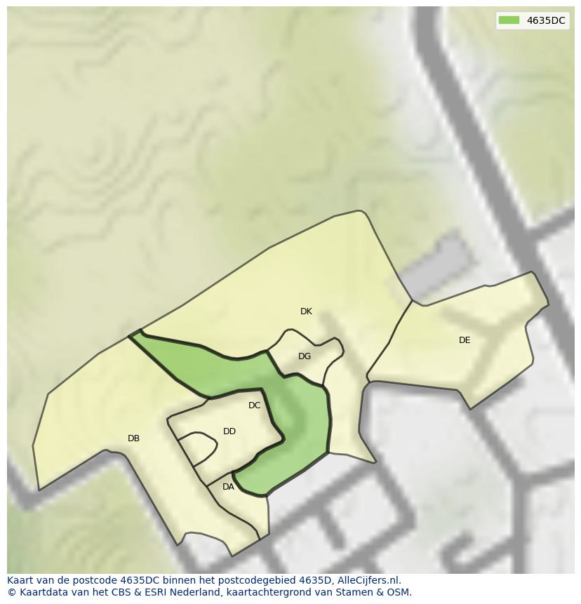 Afbeelding van het postcodegebied 4635 DC op de kaart.