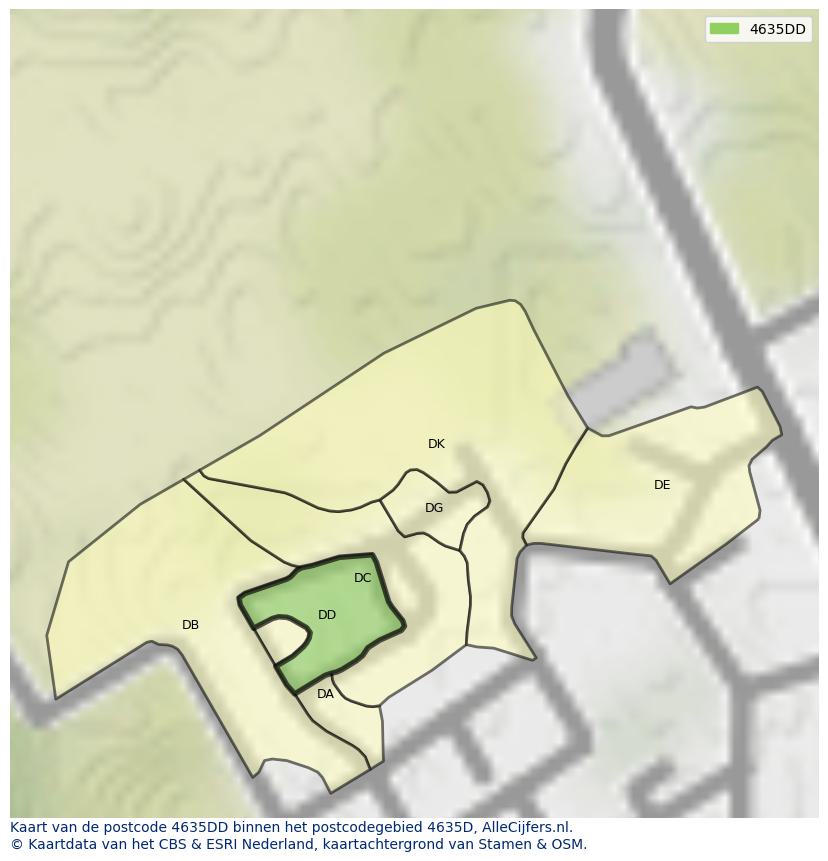 Afbeelding van het postcodegebied 4635 DD op de kaart.