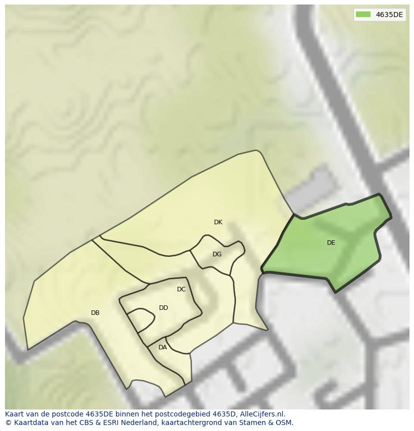 Afbeelding van het postcodegebied 4635 DE op de kaart.
