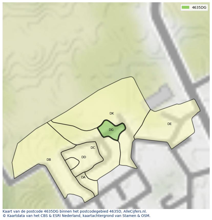 Afbeelding van het postcodegebied 4635 DG op de kaart.