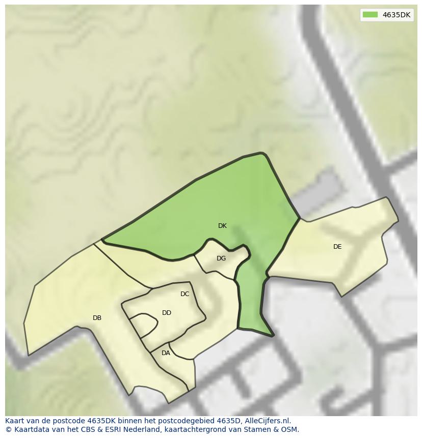 Afbeelding van het postcodegebied 4635 DK op de kaart.