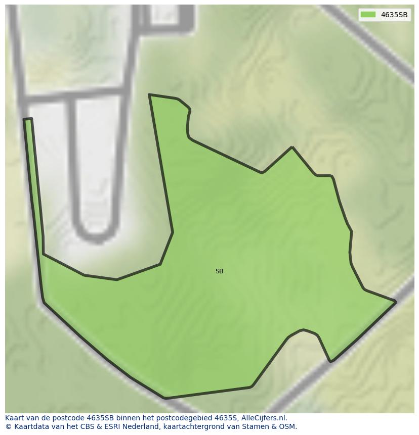 Afbeelding van het postcodegebied 4635 SB op de kaart.
