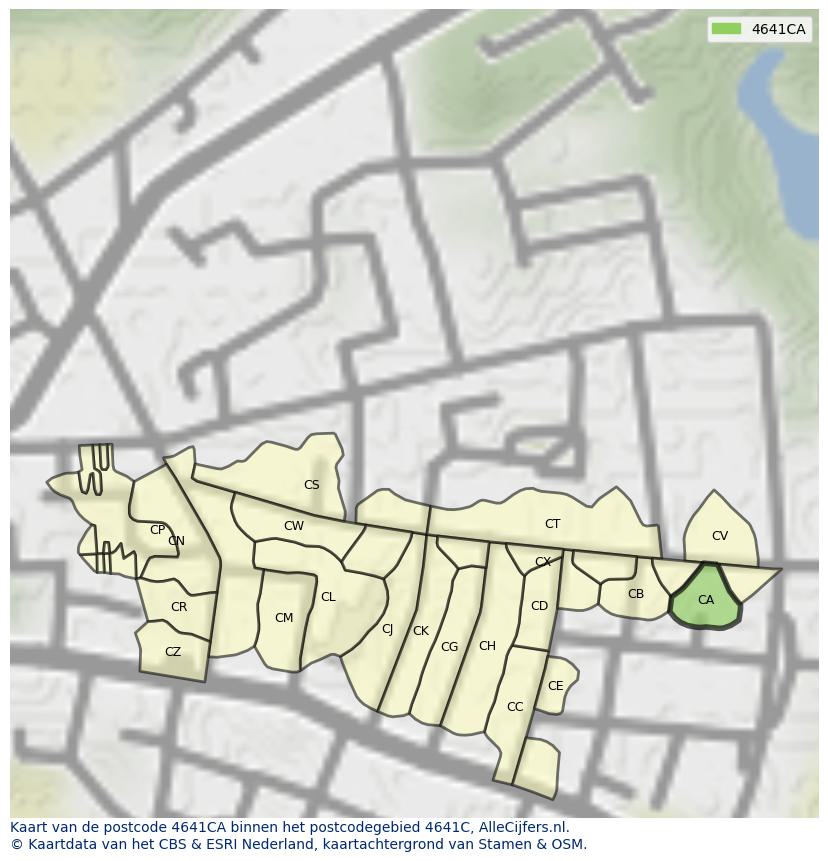 Afbeelding van het postcodegebied 4641 CA op de kaart.