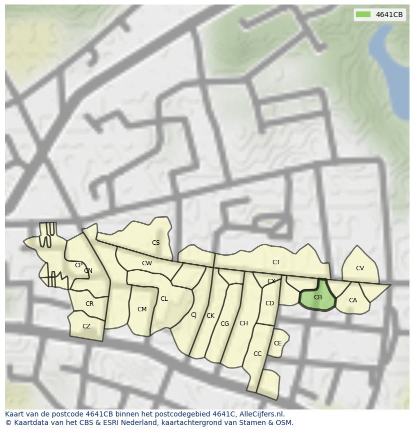 Afbeelding van het postcodegebied 4641 CB op de kaart.