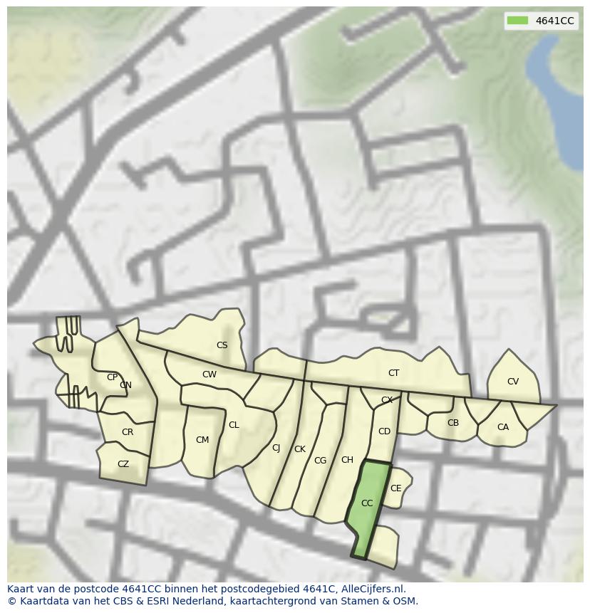 Afbeelding van het postcodegebied 4641 CC op de kaart.