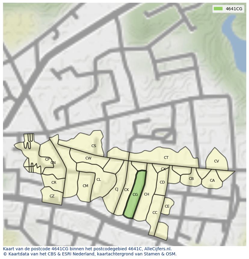 Afbeelding van het postcodegebied 4641 CG op de kaart.