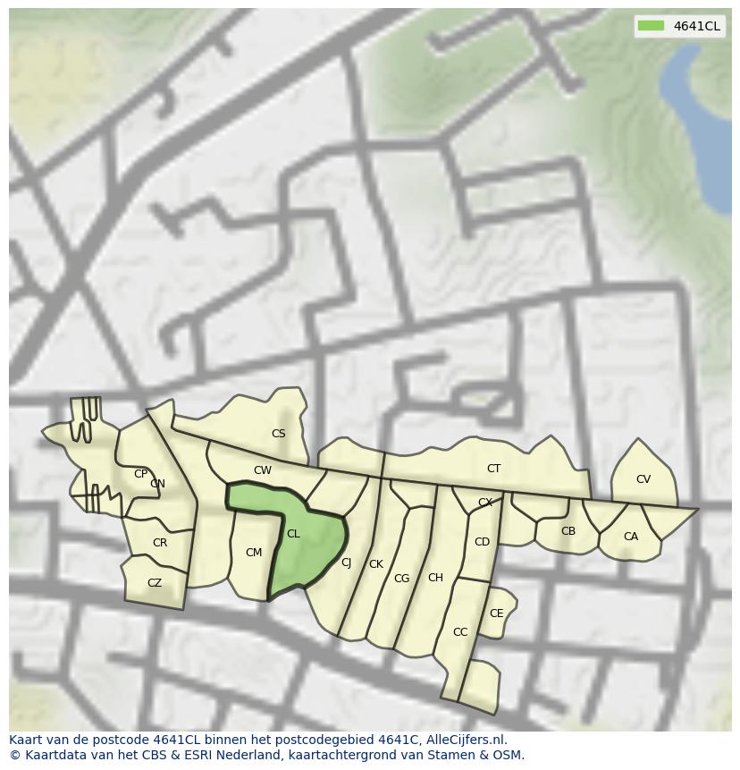 Afbeelding van het postcodegebied 4641 CL op de kaart.